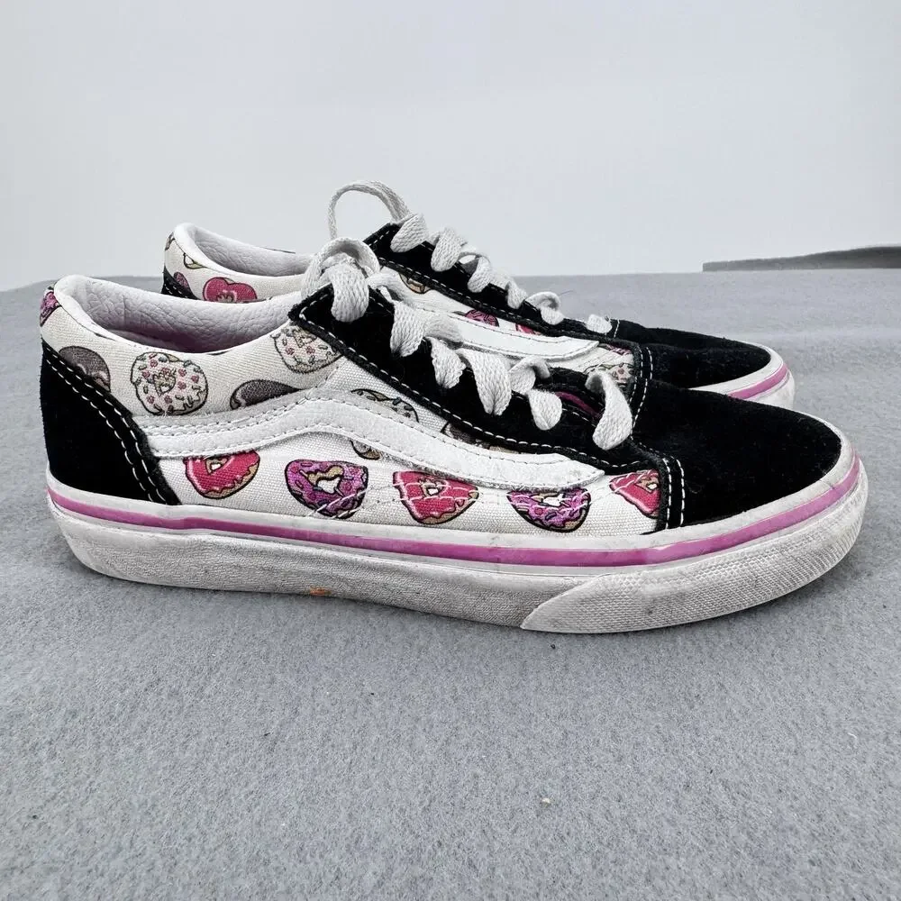 Vans Old Skool Shoes Kids Size 1 Donut Print Black White Pink Low‎ Top Canvas